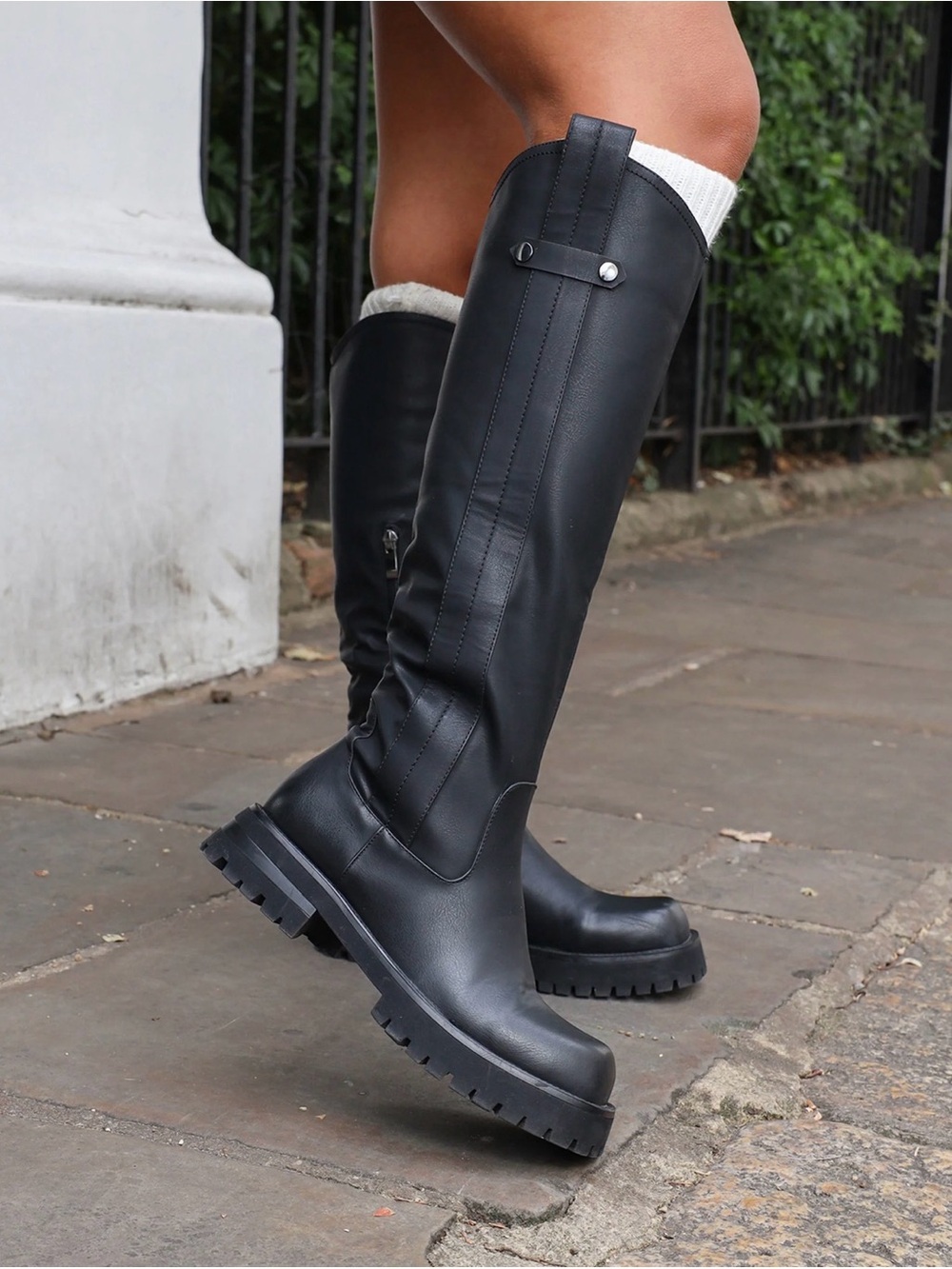 Simmi London Miles Black Knee High Tab Detail Boots